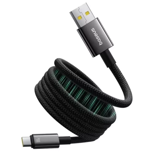 Data Cable Tungsten Gold Baseus (P10319805111-02) - Type-C to USB, Szuper Gyors Töltés, 100W, 480Mbps, 1m - Fekete