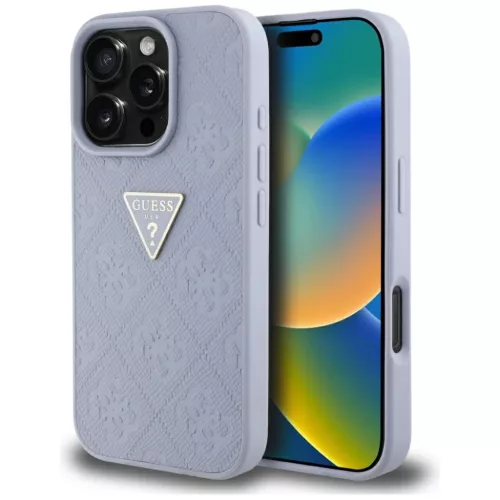 iPhone 16 Pro 6,3" lila Guess Hardcase PU Grained Hot Stamp 4G Triangle Metal tok