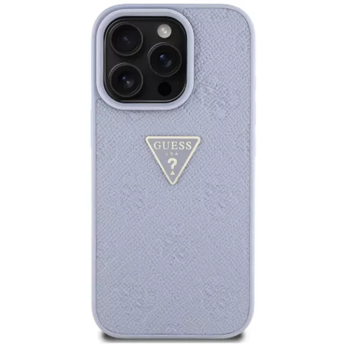 iPhone 16 Pro 6,3" lila Guess Hardcase PU Grained Hot Stamp 4G Triangle Metal tok