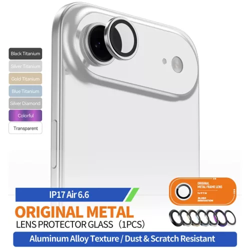 iPhone 17 Air Ezüst Gyémánt Blueo - Original Fémkeretes Lencseüveg üvegfólia