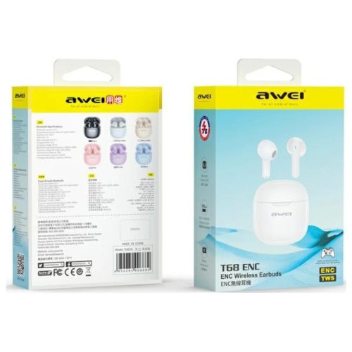 AWEI Bluetooth 5.3 T68 ENCTWS fülhallgató + dokkolóállomás fehér
