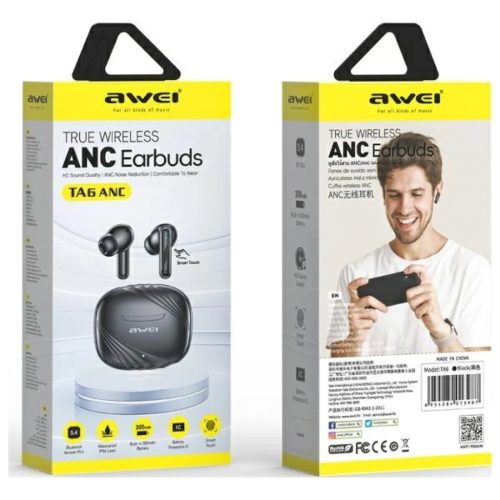AWEI Bluetooth fülhallgató 5.3 TA6 ANC+ töltőállomás fekete