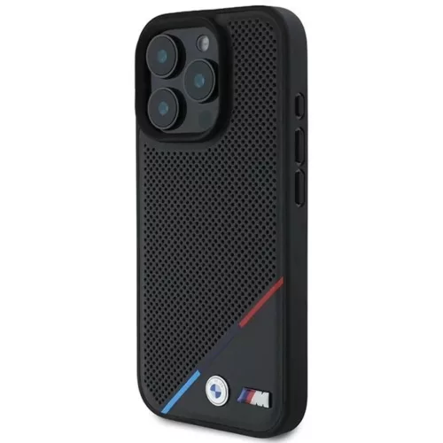 iPhone 16 Pro BMW M Perforated Tricolor Line MagSafe tok - Fekete