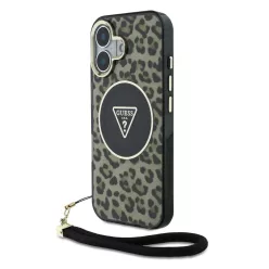   iPhone 16 Barna Guess IML Leopard Triangle Logo Strap MagSafe tok