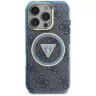 iPhone 16 Pro Kék Guess - IML Metal Glitter 4G Körtéglalap Háromszög MagSafe tok