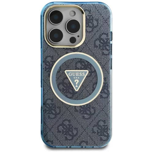 iPhone 16 Pro Kék Guess - IML Metal Glitter 4G Körtéglalap Háromszög MagSafe tok