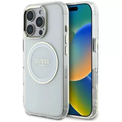   iPhone 16 Pro fehér Guess IML Metal Colored Circle Classic Logo MagSafe tok