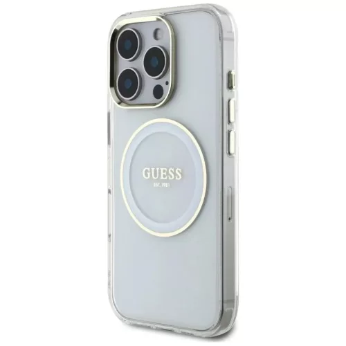 iPhone 16 Pro fehér Guess IML Metal Colored Circle Classic Logo MagSafe tok