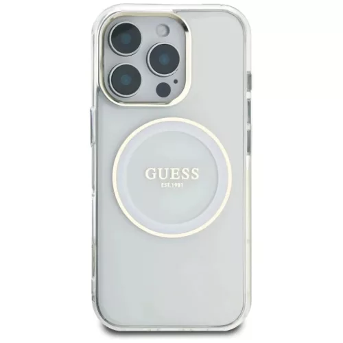 iPhone 16 Pro fehér Guess IML Metal Colored Circle Classic Logo MagSafe tok