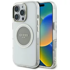   iPhone 16 Pro Szürke Guess IML Fém Színes Kör Classic Logo MagSafe tok