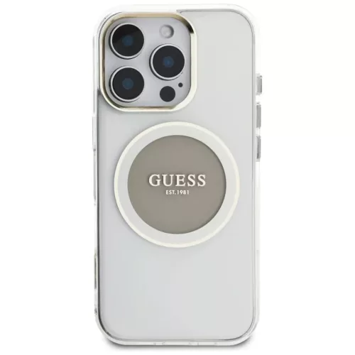iPhone 16 Pro Szürke Guess IML Fém Színes Kör Classic Logo MagSafe tok