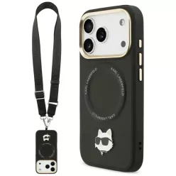   iPhone 17 Pro Max Fekete Karl Lagerfeld Big Strap Choupette Metal Logo MagSafe tok