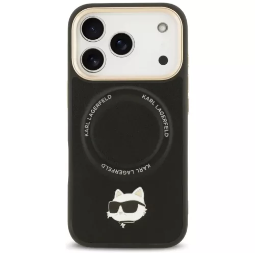 iPhone 17 Pro Max Fekete Karl Lagerfeld Big Strap Choupette Metal Logo MagSafe tok