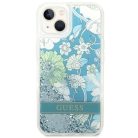 Guess GUHCP14MLFLSN iPhone 14 Plus 6.7" zöld keménytok Flower Liquid Glitter tok