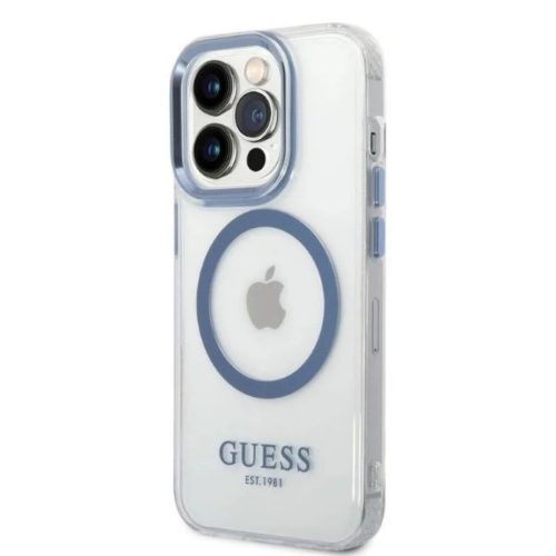 Guess Metal Outline MagSafe tok iPhone 14 Pro - kék
