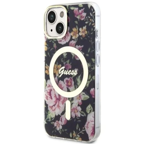 Guess GUHMP14MHCFWSK iPhone 14 Plus 6.7" fekete/fekete keménytok Flower MagSafe tok