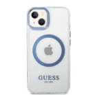 Guess Metal Outline MagSafe tok iPhone 14 Plus - kék