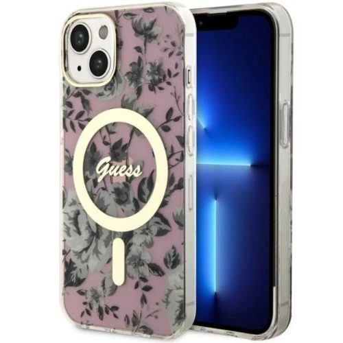 Guess GUHMP14MHCFWSP iPhone 14 Plus 6.7" pink/pink kemény tok Flower MagSafe