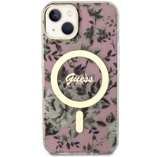 Guess GUHMP14MHCFWSP iPhone 14 Plus 6.7" pink/pink kemény tok Flower MagSafe