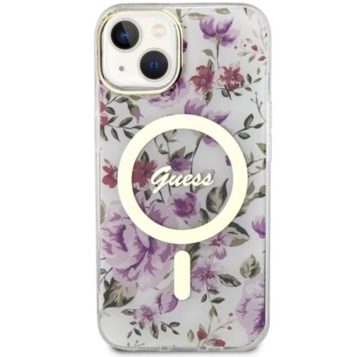 Guess GUHMP14MHCFWST iPhone 14 Plus 6.7" átlátszó keménytok virágmintás MagSafe tok