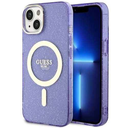Guess GUHMP14MHCMCGU iPhone 14 Plus 6.7" lila/lila keménytok Glitter Gold MagSafe tok