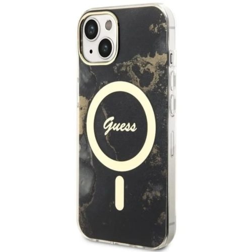 Guess GUHMP14MHTMRSK iPhone 14 Plus 6.7" fekete/fekete kemény tok Golden Marble MagSafe tok