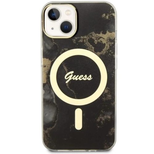 Guess GUHMP14MHTMRSK iPhone 14 Plus 6.7" fekete/fekete kemény tok Golden Marble MagSafe tok