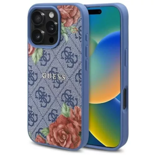 iPhone 16 6.1" kék/kék Guess GUHMP16SP4ROPEMCB kemény tok 4G Flowers Print MagSafe tok