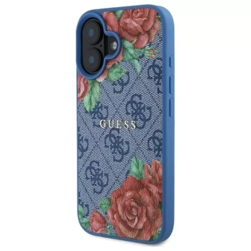 iPhone 16 6.1" kék/kék Guess GUHMP16SP4ROPEMCB kemény tok 4G Flowers Print MagSafe tok