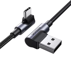   Ugreen 90° szögben hajlított kábel USB C - USB 2.0 480Mbps 3A 3m fekete (US176)