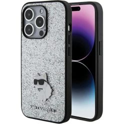   iPhone 15 Pro Max Ezüst Karl Lagerfeld Fixed Glitter Choupette Logo Metal Pin tok