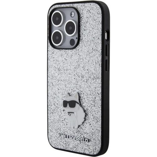 iPhone 15 Pro Max Ezüst Karl Lagerfeld Fixed Glitter Choupette Logo Metal Pin tok