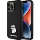 iPhone 15 Pro Max Karl Lagerfeld Szilikon Choupette Metal Pin tok - fekete