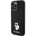 iPhone 15 Pro Max Karl Lagerfeld Szilikon Choupette Metal Pin tok - fekete