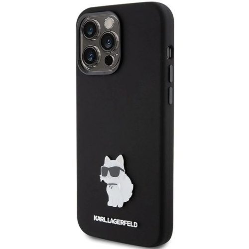 iPhone 15 Pro Max Karl Lagerfeld Szilikon Choupette Metal Pin tok - fekete