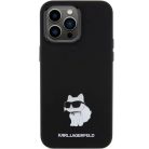iPhone 15 Pro Max Karl Lagerfeld Szilikon Choupette Metal Pin tok - fekete