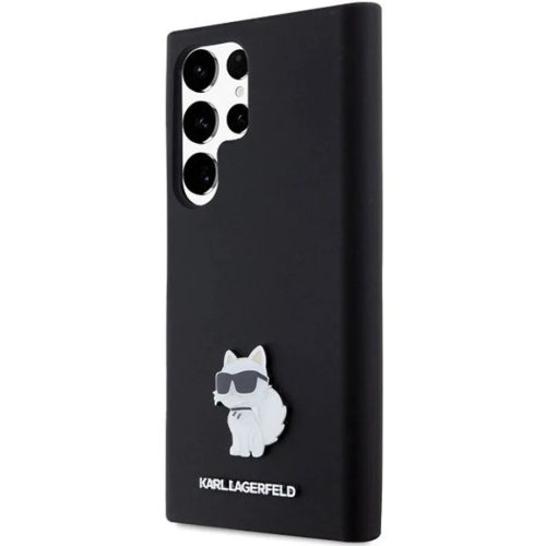 Karl Lagerfeld Szilikon Choupette Metal Pin tok Samsung Galaxy S23 Ultra-hoz - fekete