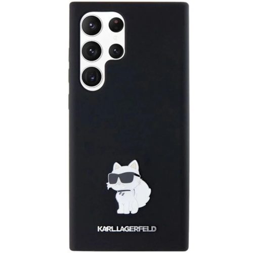 Karl Lagerfeld Szilikon Choupette Metal Pin tok Samsung Galaxy S23 Ultra-hoz - fekete