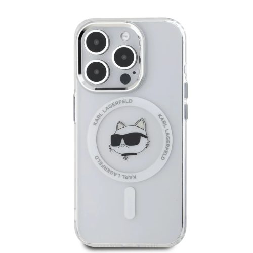 iPhone 15 Pro Max átlátszó Karl Lagerfeld IML Choupette Head Metal Frame MagSafe tok