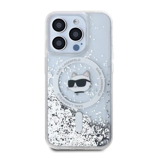 iPhone 15 Pro Max Átlátszó Karl Lagerfeld Liquid Glitter Choupette Head MagSafe tok