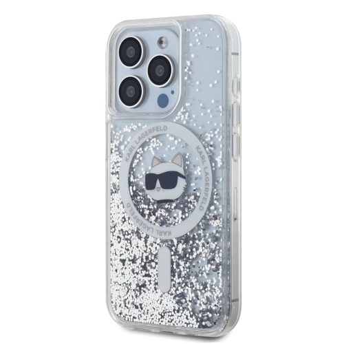iPhone 15 Pro Max Átlátszó Karl Lagerfeld Liquid Glitter Choupette Head MagSafe tok