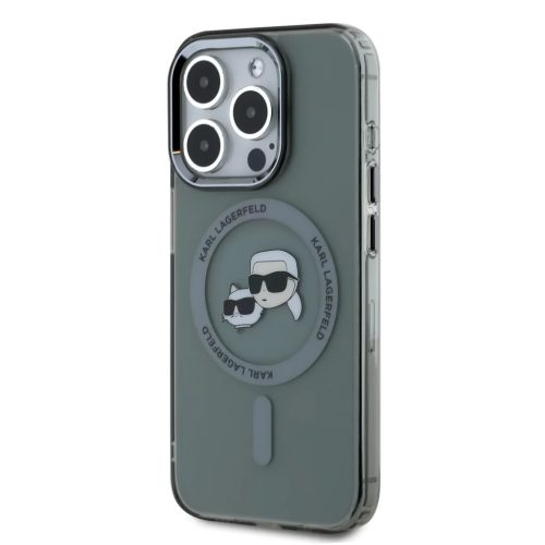 iPhone 15 Pro Max Fekete Karl Lagerfeld IML K&CH Fejek Fém Keret MagSafe tok