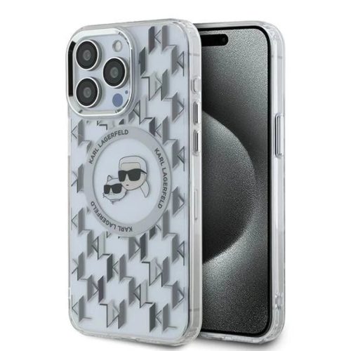 iPhone 15 Pro Max Átlátszó Karl Lagerfeld IML Monogram Karl & Choupette Head MagSafe tok