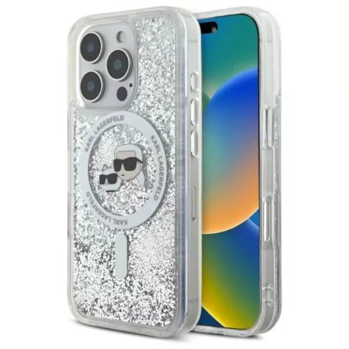 iPhone 16 Pro Karl Lagerfeld Liquid Glitter Karl & Choupette Head Magsafe tok
