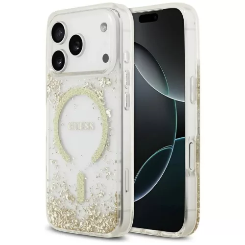 iPhone 17 Pro Guess Resin Bottom Glitter MagSafe tok arany