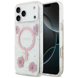   iPhone 17 Pro Pink Guess - Resin Flowers and Glitter MagSafe (GUHMP17LRBFGFGMP) tok
