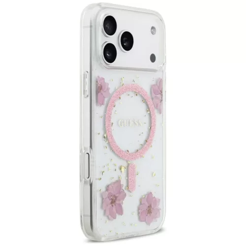 iPhone 17 Pro Pink Guess - Resin Flowers and Glitter MagSafe (GUHMP17LRBFGFGMP) tok