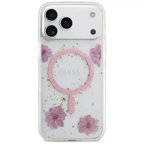 iPhone 17 Pro Pink Guess - Resin Flowers and Glitter MagSafe (GUHMP17LRBFGFGMP) tok