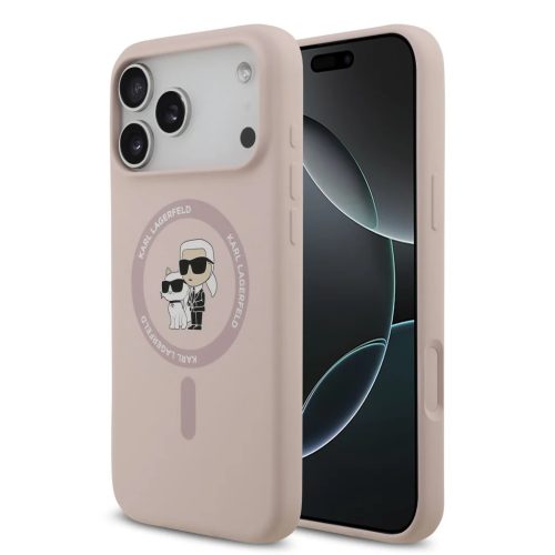 iPhone 17 Pro Max Pink Karl Lagerfeld Liquid Silicone Karl és Choupette MagSafe tok