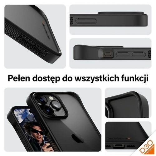 PanzerGlass ClearCase tok iPhone 15 Pro Max készülékhez katonai minősítéssel - Átlátszó és fekete